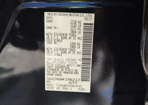 2017 Nissan Murano Sv from USA, damaged, VIN 5N1AZ2MG6HN196212